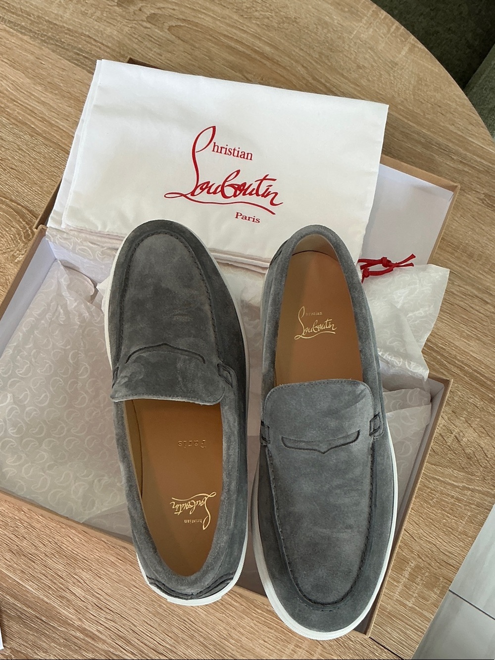 Christian Louboutin Gray Suede Slip-On Paqueboat Flat Loafer